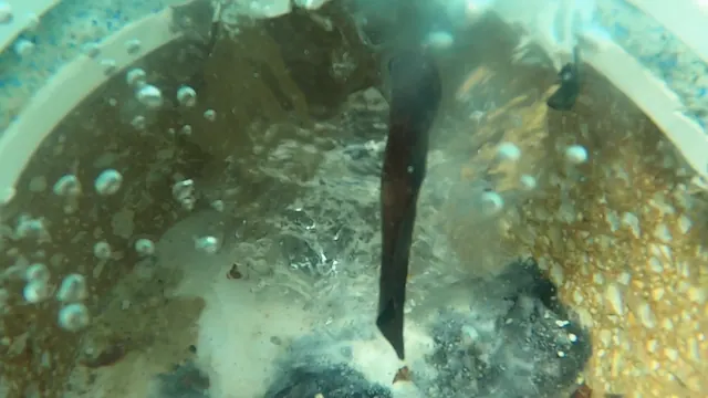 Debris blowing out of the main drain.
